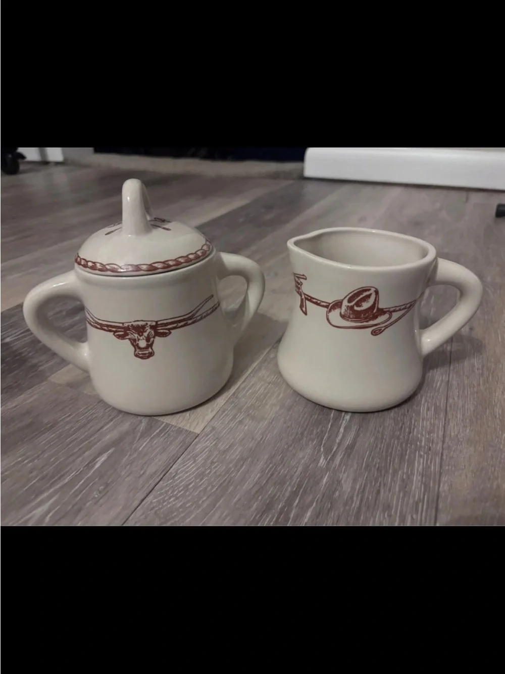 Vintage Sugar and Creamer Set with Western Motif